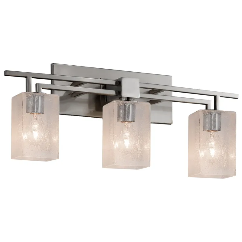 Fusion 3 Light 26 inch Brushed Nickel Bath Bar Wall Light in Square with Flat Rim, Incandescent, Seeded Fusion