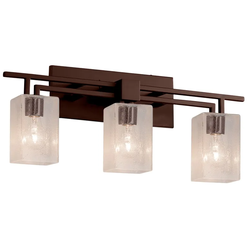 Fusion 3 Light 26 inch Dark Bronze Bath Bar Wall Light in Square with Flat Rim, Incandescent, Seeded Fusion