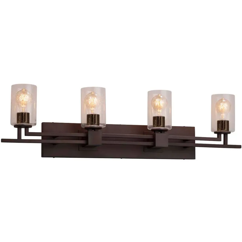 Fusion 4 Light 36 inch Dark Bronze Bath Bar Wall Light in Rectangle, Incandescent, Seeded Fusion
