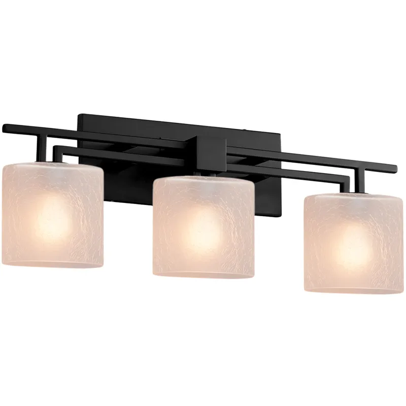Fusion 3 Light 26 inch Matte Black Bath Bar Wall Light in Oval, Incandescent, Frosted Crackle Fusion
