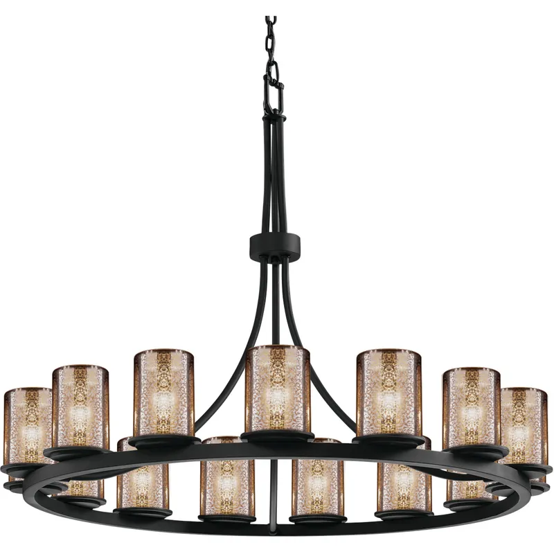 Fusion 15 Light 42 inch Matte Black Chandelier Ceiling Light in Mercury Glass, Incandescent