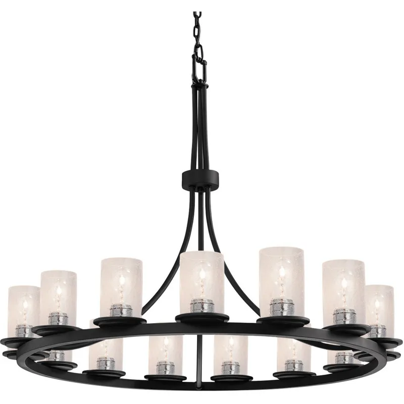 Fusion LED 42 inch Matte Black Chandelier Ceiling Light in 10500 Lm LED, Seeded Fusion, Cylinder