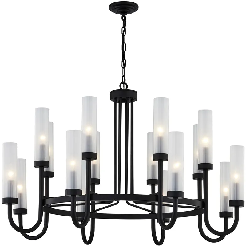 Anchor 16 Light 42.5 inch Matte Black and Clear Frosted Chandelier Ceiling Light