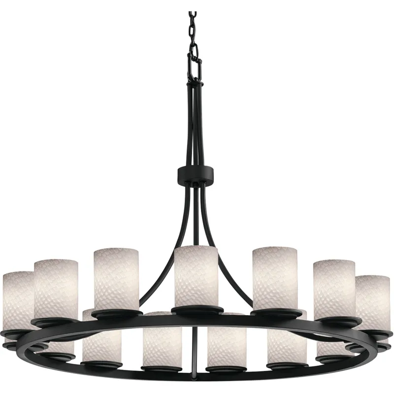 Fusion 15 Light 42 inch Matte Black Chandelier Ceiling Light in Incandescent, Opal Fusion