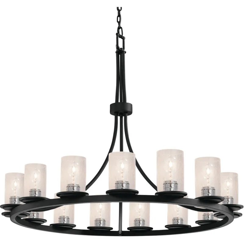 Fusion 15 Light 42 inch Matte Black Chandelier Ceiling Light in Incandescent, Seeded Fusion, Cylinder