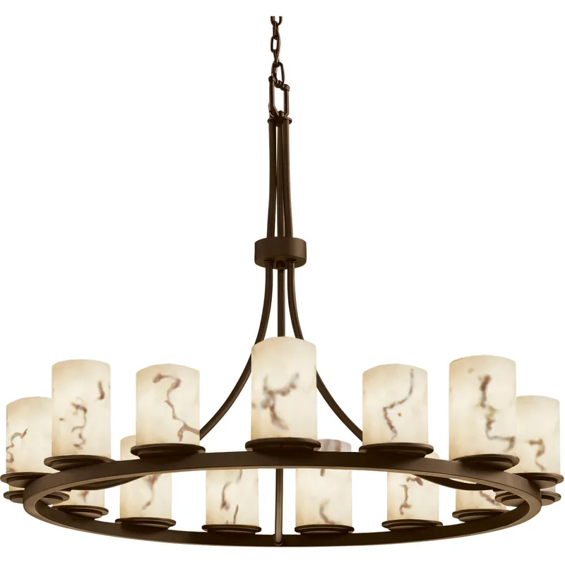Lumenaria 15 Light Dark Bronze Chandelier Ceiling Light in Cylinder with Flat Rim, Incandescent