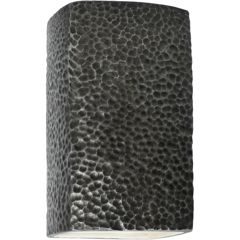Ambiance Rectangle LED 13.5 inch Hammered Pewter Outdoor Wall Sconce, Large