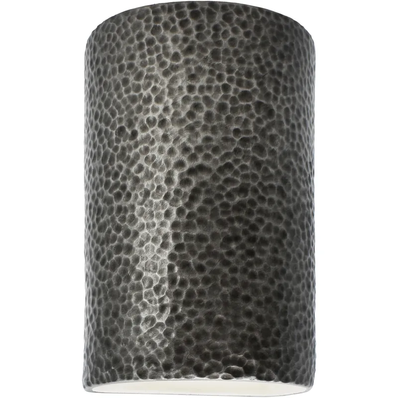 Ambiance Cylinder LED 12.5 inch Hammered Pewter Outdoor Wall Sconce, Large
