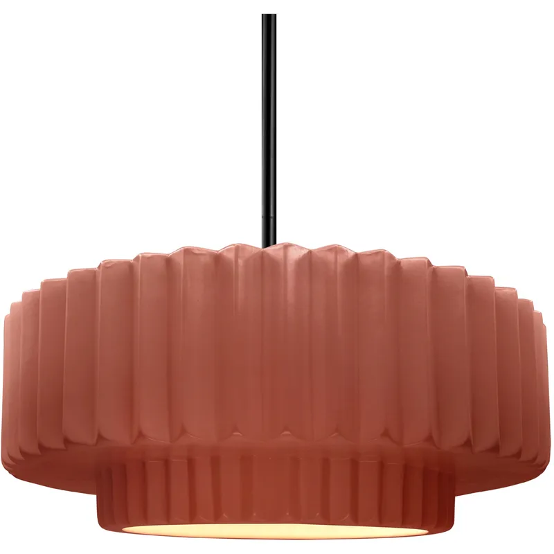 Radiance Collection - Pleated Tier Pendant Ceiling Light in Matte Black, Black Cord, Replaceable Bulb, Canyon Clay, 14.5W x 5.25H, Form+Finish+Function