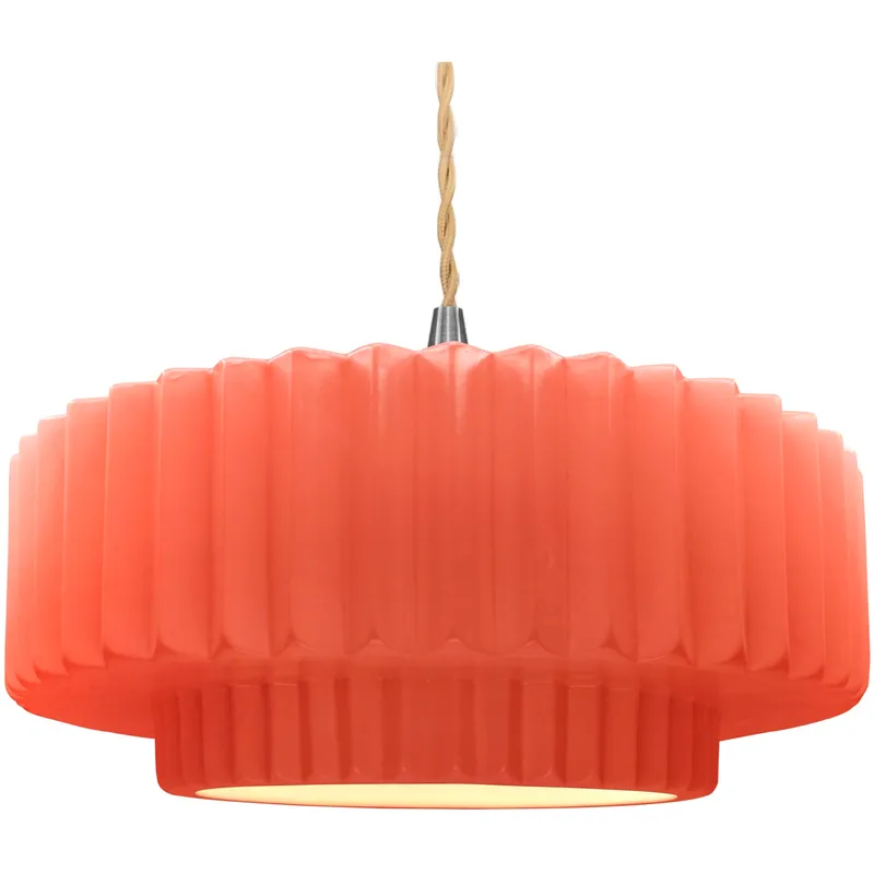 Radiance Collection - Pleated Tier Pendant Ceiling Light in Brushed Nickel, Replaceable Bulb, Beige Twist Cord, Gloss Blush, 16.25W x 6H, Form+Finish+Function