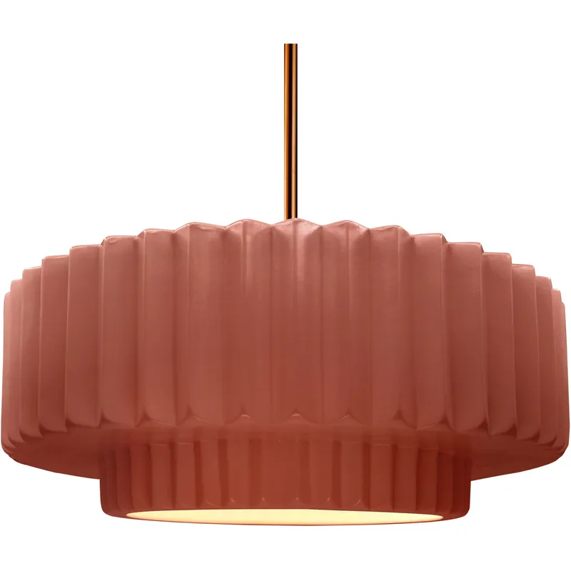 Radiance Collection - Pleated Tier Pendant Ceiling Light in Brushed Brass, Black Cord, Replaceable Bulb, Canyon Clay, 16.25W x 6H, Form+Finish+Function