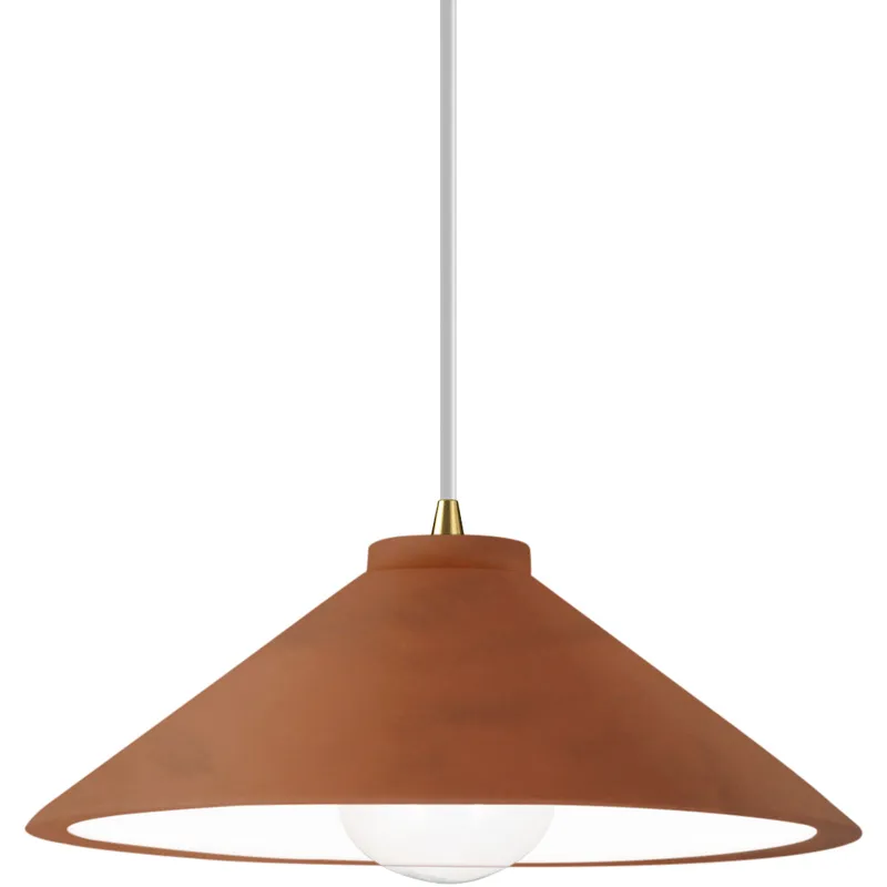 Radiance Collection - Flare 1 Light 11.75 inch Terra Cotta and Antique Brass Pendant Ceiling Light in Replaceable Bulb, White, Form+Finish+Function