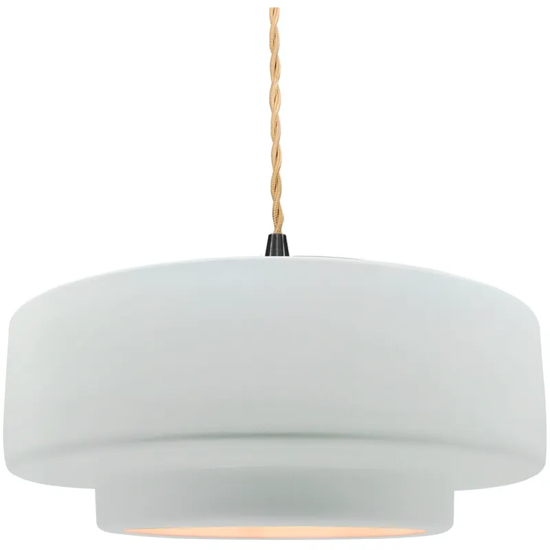Radiance Collection - Tier Pendant Ceiling Light in Matte Black, Replaceable Bulb, Beige Twist Cord, Gloss White, 14.5W x 5.25H, Form+Finish+Function