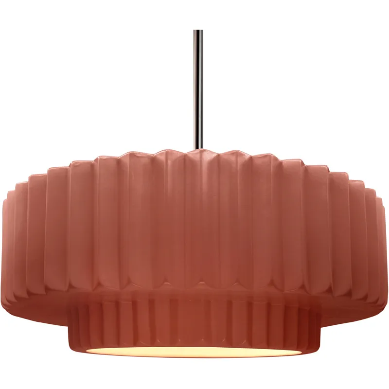 Radiance Collection - Pleated Tier Pendant Ceiling Light in Brushed Nickel, Dedicated LED, Black Cord, Canyon Clay, 16.25W x 6H, Form+Finish+Function