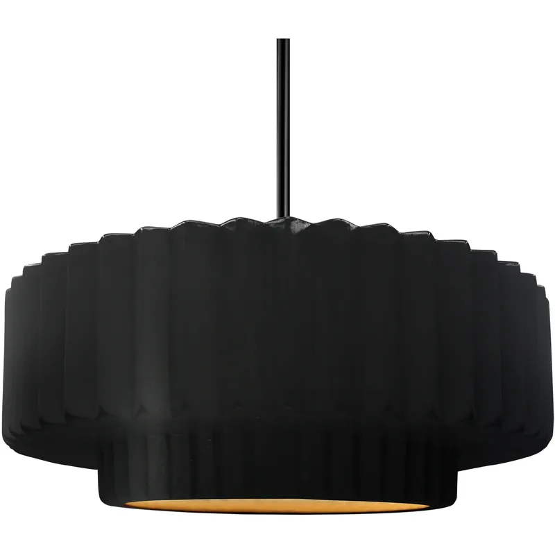 Radiance Collection - Pleated Tier Pendant Ceiling Light in Matte Black, Black Cord, Replaceable Bulb, Carbon Matte Black/Champagne Gold, 16.25W x 6H, Form+Finish+Function