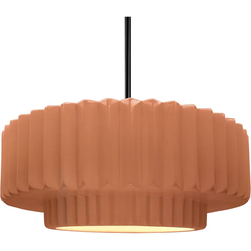 Radiance Collection - Pleated Tier Pendant Ceiling Light in Matte Black, Black Cord, Replaceable Bulb, Adobe, 16.25W x 6H, Form+Finish+Function