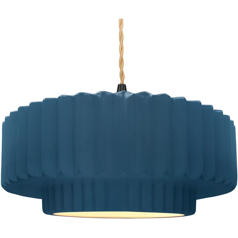 Radiance Collection - Pleated Tier Pendant Ceiling Light in Matte Black, Replaceable Bulb, Beige Twist Cord, Midnight Sky, 16.25W x 6H, Form+Finish+Function