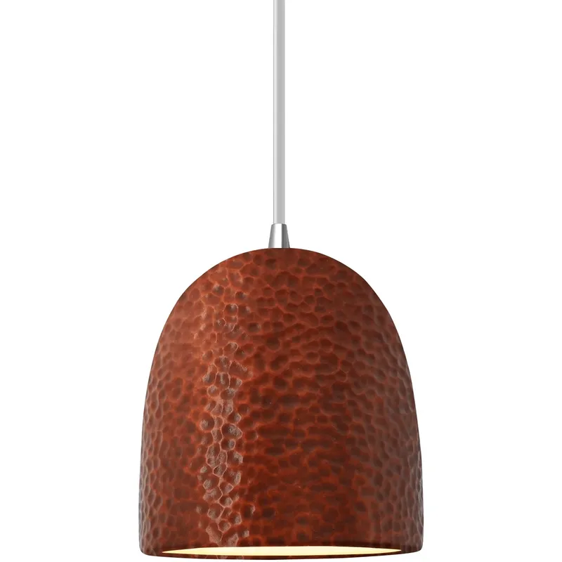 Radiance Collection - Bell Single Drop Pendant in Polished Chrome, Dedicated LED, Hammered Copper, White, Form+Finish+Function