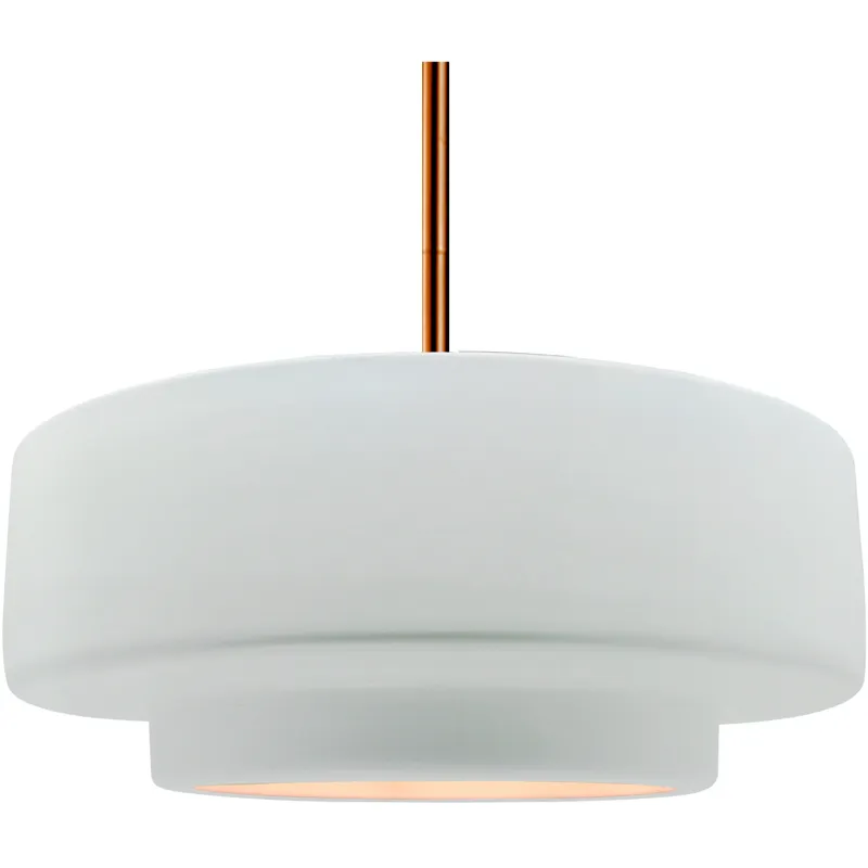 Radiance Collection - Tier Pendant Ceiling Light in Brushed Brass, Replaceable Bulb, Rigid Stem, Gloss White (outside and inside of fixture), 16.25W x 6H, Form+Finish+Function