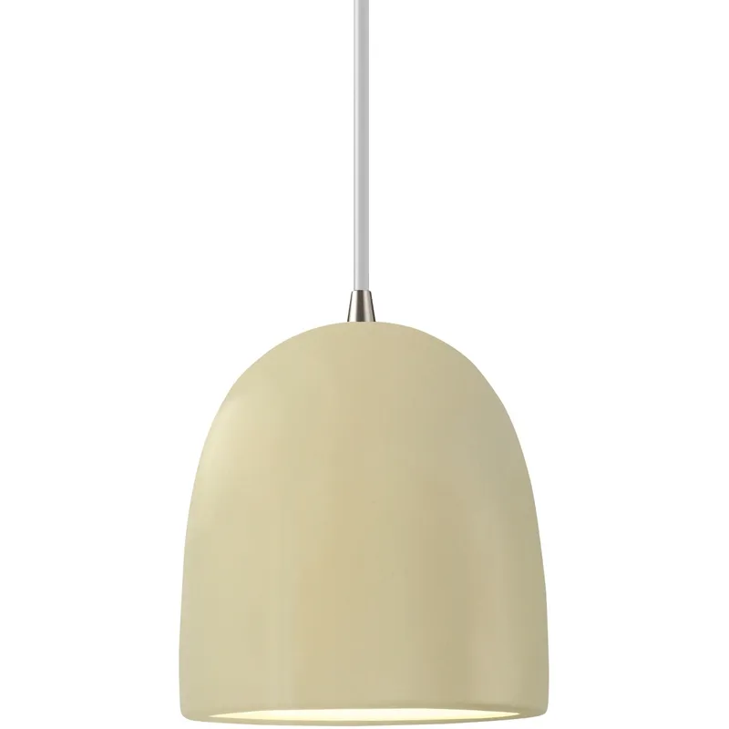 Radiance Collection - Bell Single Drop Pendant in Brushed Nickel, Replaceable Bulb, Vanilla Gloss, White, Form+Finish+Function