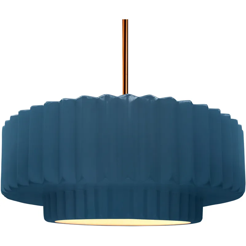 Radiance Collection - Pleated Tier Pendant Ceiling Light in Brushed Brass, Black Cord, Replaceable Bulb, Midnight Sky, 16.25W x 6H, Form+Finish+Function