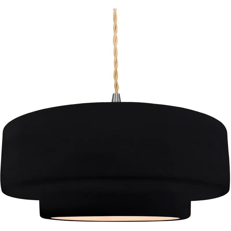 Radiance Collection - Tier Pendant Ceiling Light in Brushed Nickel, Dedicated LED, Beige Twist Cord, Gloss Black, 16.25W x 6H, Form+Finish+Function