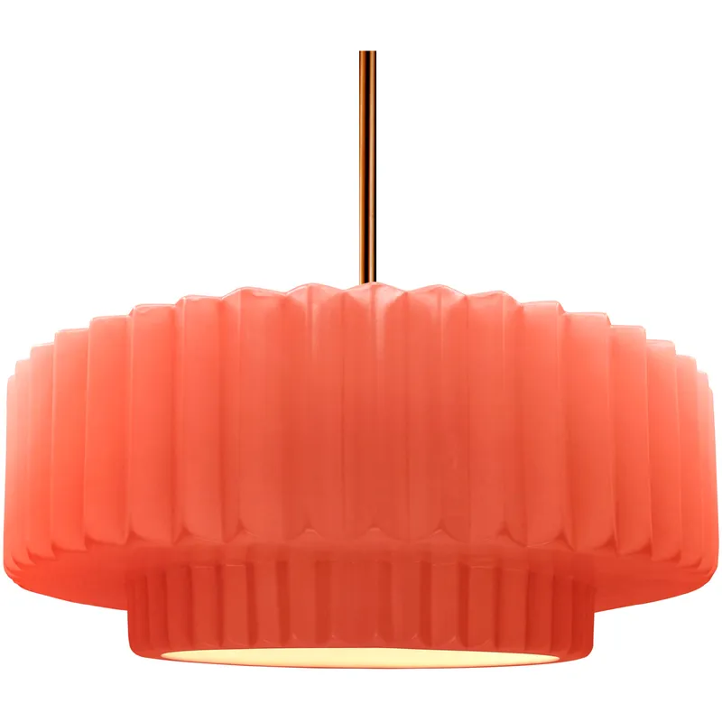 Radiance Collection - Pleated Tier Pendant Ceiling Light in Brushed Brass, Dedicated LED, Black Cord, Gloss Blush, 16.25W x 6H, Form+Finish+Function