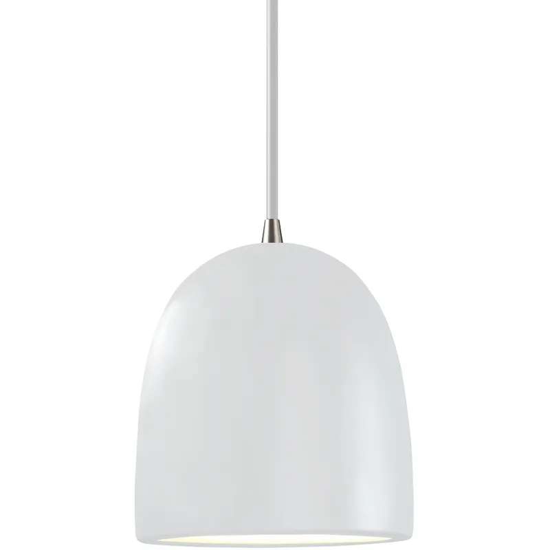 Radiance Collection - Bell Single Drop Pendant in Brushed Nickel, Replaceable Bulb, Gloss White outside and inside, White, Form+Finish+Function