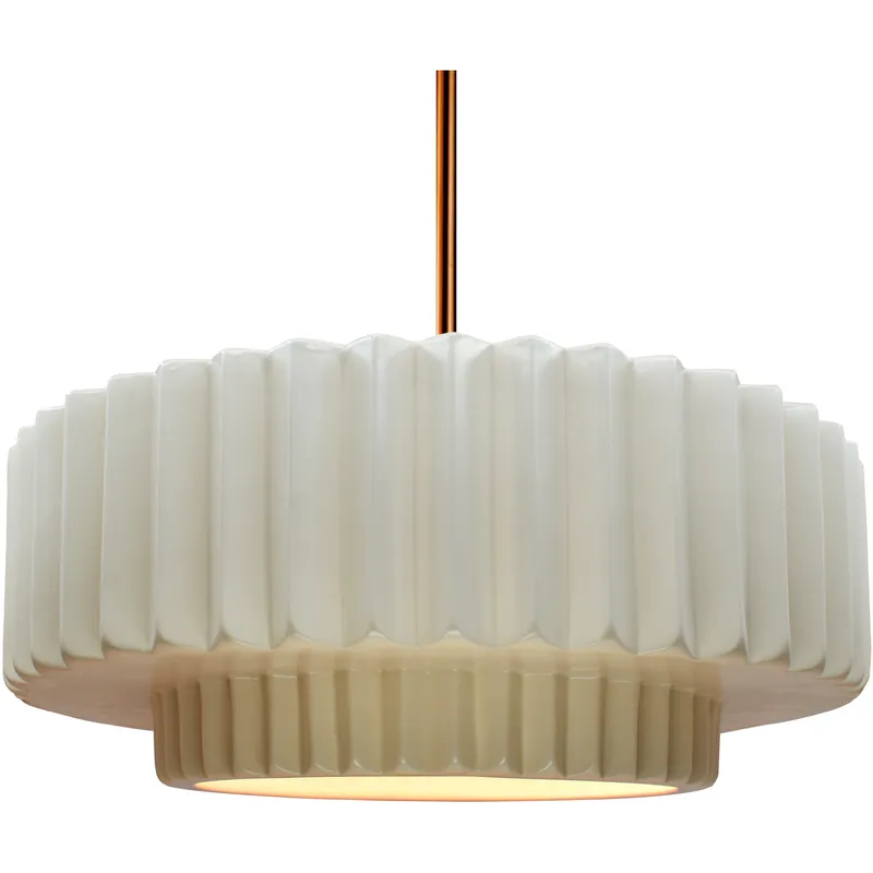 Radiance Collection - Pleated Tier Pendant Ceiling Light in Brushed Brass, Black Cord, Replaceable Bulb, Matte White, 16.25W x 6H, Form+Finish+Function