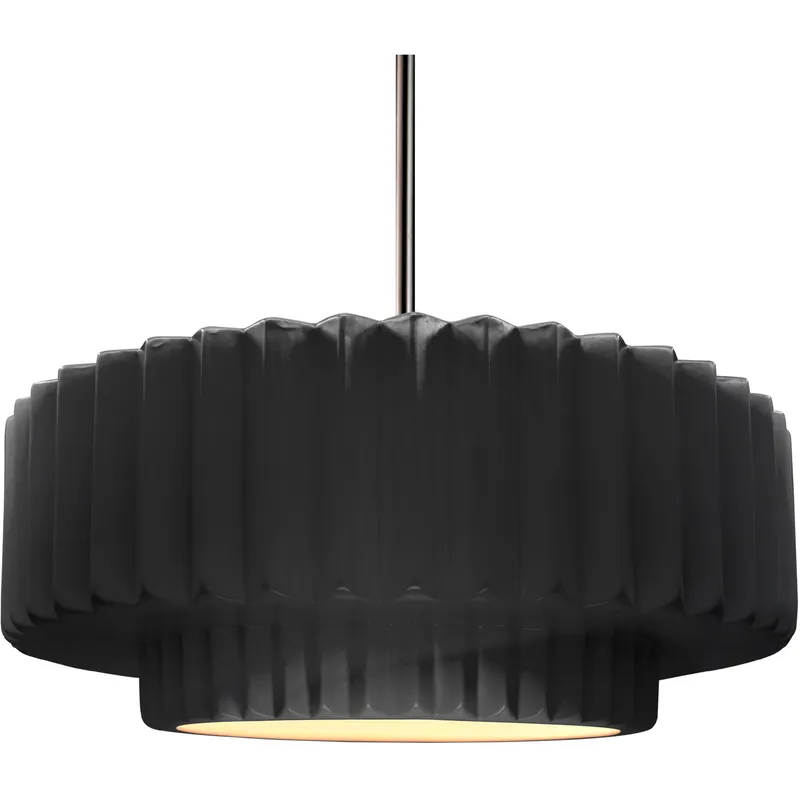 Radiance Collection - Pleated Tier Pendant Ceiling Light in Brushed Nickel, Black Cord, Replaceable Bulb, Gloss Black, 16.25W x 6H, Form+Finish+Function