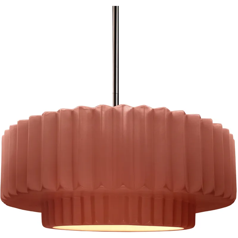 Radiance Collection - Pleated Tier Pendant Ceiling Light in Brushed Nickel, Dedicated LED, Black Cord, Canyon Clay, 14.5W x 5.25H, Form+Finish+Function