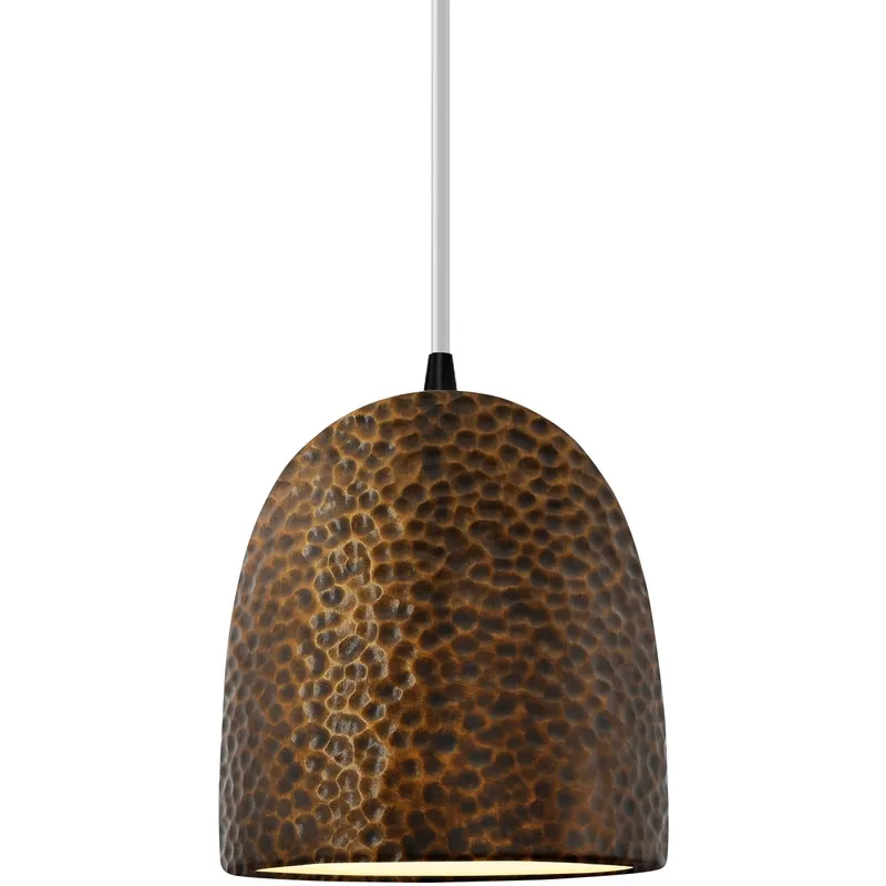Radiance Collection - Bell Single Drop Pendant in Matte Black, Replaceable Bulb, Hammered Brass, White, Form+Finish+Function