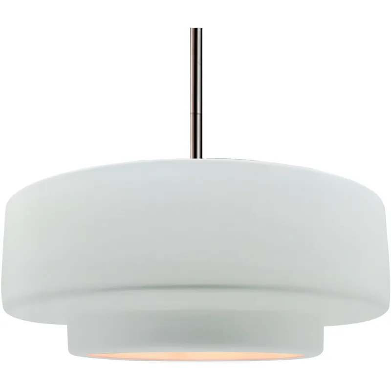 Radiance Collection - Tier Pendant Ceiling Light in Brushed Nickel, Dedicated LED, Rigid Stem, Gloss White (outside and inside of fixture), 16.25W x 6H, Form+Finish+Function