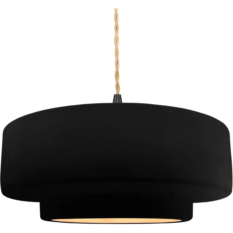 Radiance Collection - Tier Pendant Ceiling Light in Matte Black, Dedicated LED, Beige Twist Cord, Carbon Matte Black/Champagne Gold, 16.25W x 6H, Form+Finish+Function