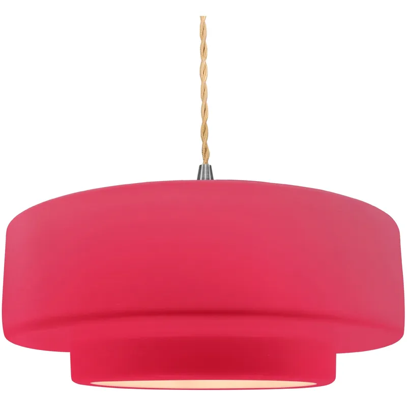 Radiance Collection - Tier Pendant Ceiling Light in Brushed Nickel, Dedicated LED, Beige Twist Cord, Cerise, 16.25W x 6H, Form+Finish+Function