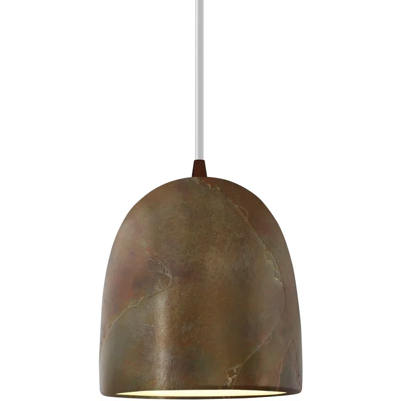 Radiance Collection - Bell Single Drop Pendant in Dark Bronze, Replaceable Bulb, Tierra Red Slate, White, Form+Finish+Function