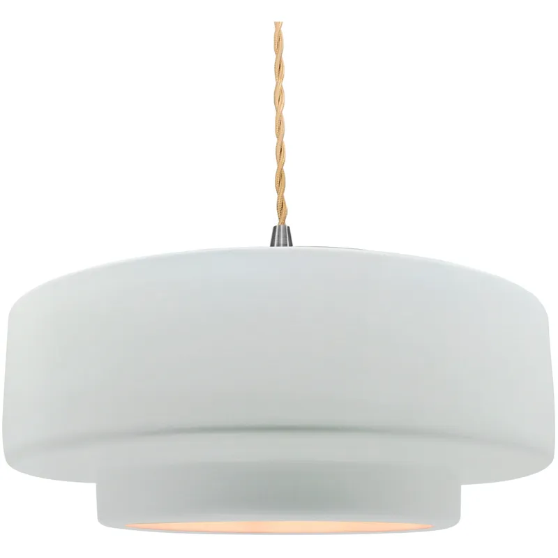 Radiance Collection - Tier Pendant Ceiling Light in Brushed Nickel, Replaceable Bulb, Beige Twist Cord, Gloss White (outside and inside of fixture), 16.25W x 6H, Form+Finish+Function