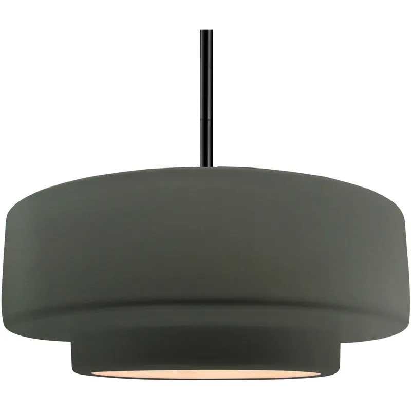 Radiance Collection - Tier Pendant Ceiling Light in Matte Black, Replaceable Bulb, Rigid Stem, Pewter Green, 16.25W x 6H, Form+Finish+Function