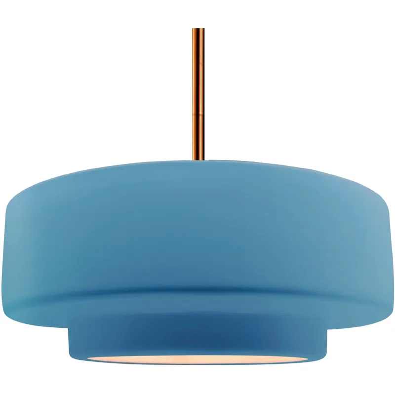 Radiance Collection - Tier Pendant Ceiling Light in Brushed Brass, Dedicated LED, Rigid Stem, Sky Blue, 16.25W x 6H, Form+Finish+Function