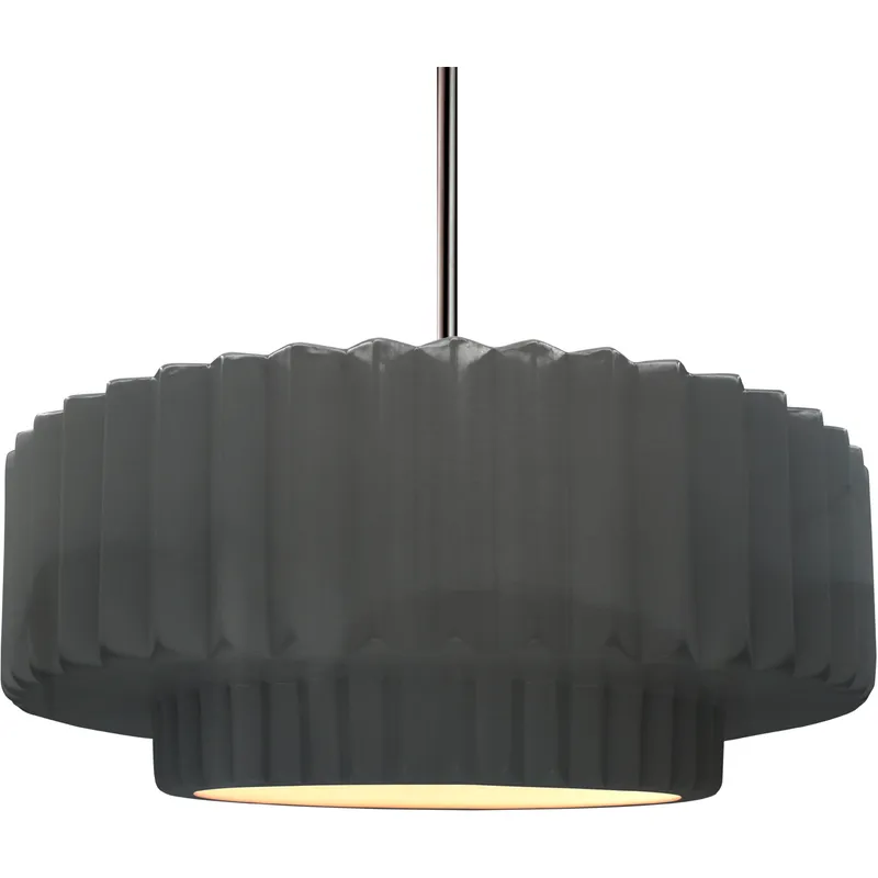 Radiance Collection - Pleated Tier Pendant Ceiling Light in Brushed Nickel, Black Cord, Replaceable Bulb, Gloss Gray, 16.25W x 6H, Form+Finish+Function
