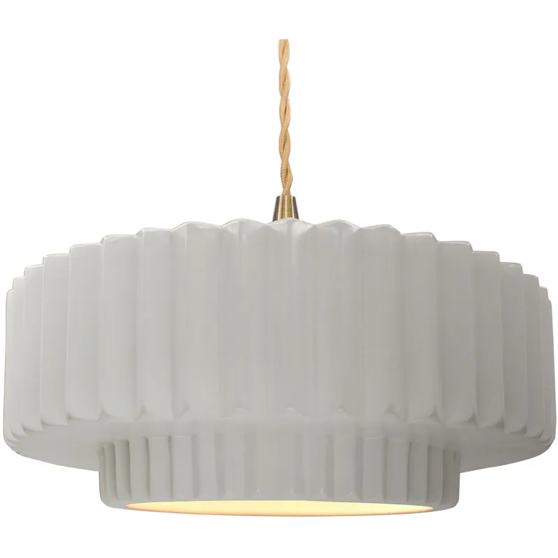 Radiance Collection - Pleated Tier 1 Light 16.25 inch Bisque and Brushed Brass Pendant Ceiling Light in Replaceable Bulb, Beige Twist Cord, 16.25W x 6H, Form+Finish+Function