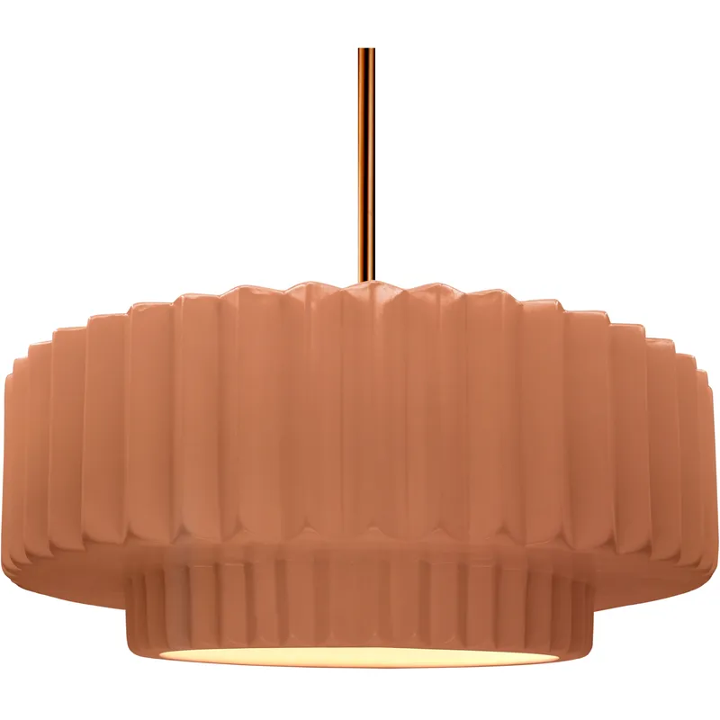 Radiance Collection - Pleated Tier Pendant Ceiling Light in Dedicated LED, Black Cord, Polished Brass, Adobe, 16.25W x 6H, Form+Finish+Function