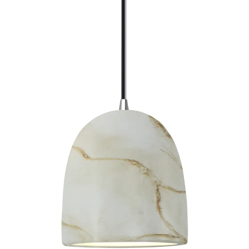 Radiance Collection - Bell Single Drop Pendant in Polished Chrome, Dedicated LED, Carrara Marble, Black, Form+Finish+Function