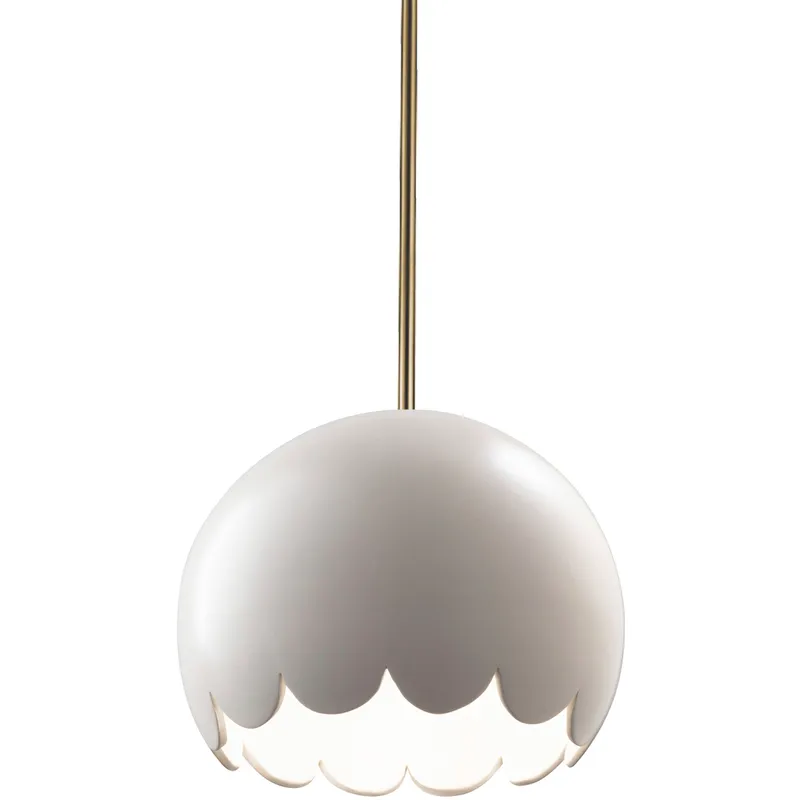 Radiance LED 9 inch Matte White Pendant Ceiling Light in 700 Lm LED, Rigid Stem Kit, Antique Brass