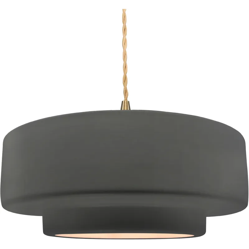 Radiance Collection - Tier Pendant Ceiling Light in Brushed Brass, Replaceable Bulb, Beige Twist Cord, Gloss Gray, 16.25W x 6H, Form+Finish+Function