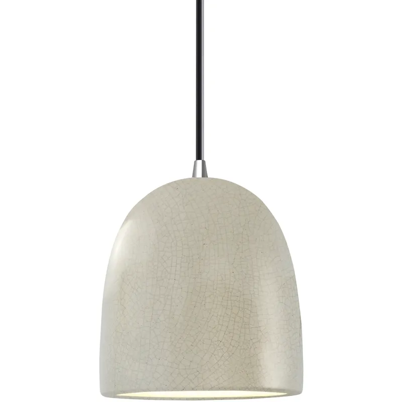 Radiance Collection - Bell Single Drop Pendant in Polished Chrome, Replaceable Bulb, White Crackle, Black, Form+Finish+Function