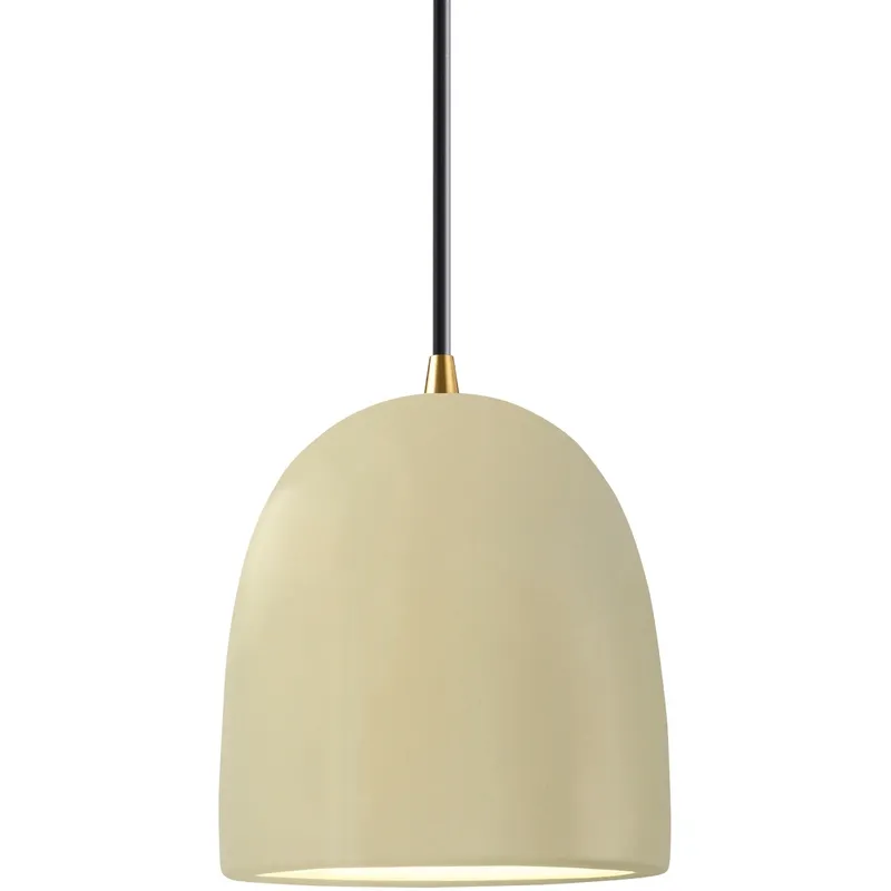 Radiance Collection - Bell Single Drop Pendant in Antique Brass, Replaceable Bulb, Vanilla Gloss, Black, Form+Finish+Function