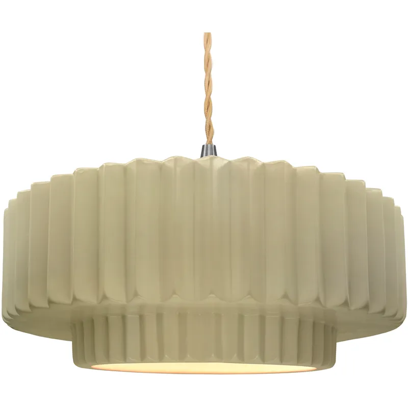 Radiance Collection - Pleated Tier Pendant Ceiling Light in Brushed Nickel, Dedicated LED, Beige Twist Cord, Vanilla Gloss, 16.25W x 6H, Form+Finish+Function