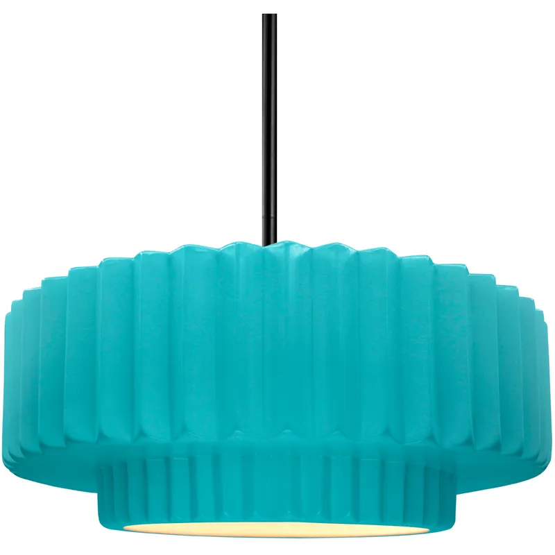Radiance Collection - Pleated Tier Pendant Ceiling Light in Matte Black, Black Cord, Replaceable Bulb, Reflecting Pool, 14.5W x 5.25H, Form+Finish+Function