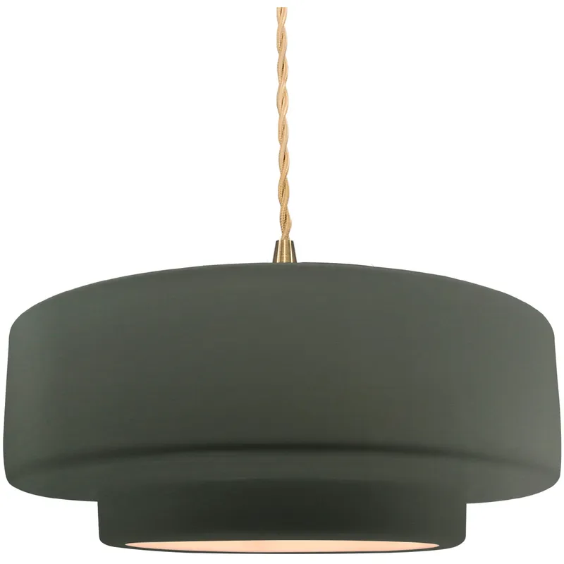 Radiance Collection - Tier Pendant Ceiling Light in Brushed Brass, Replaceable Bulb, Beige Twist Cord, Pewter Green, 14.5W x 5.25H, Form+Finish+Function